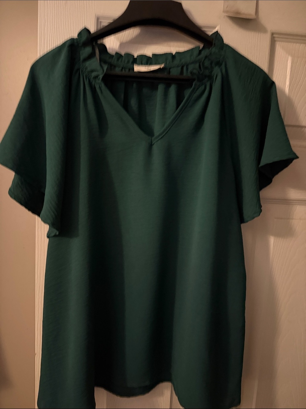 entro Emerald Green Ruffled Neck Flutter Sleeve Blouse